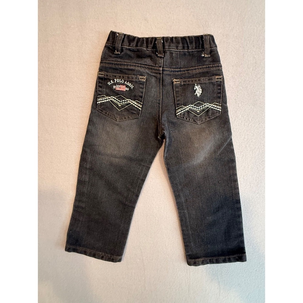 U.S. Polo Assn Boys Jeans 3T Straight Black Denim Adjustable Waist Embroidered
